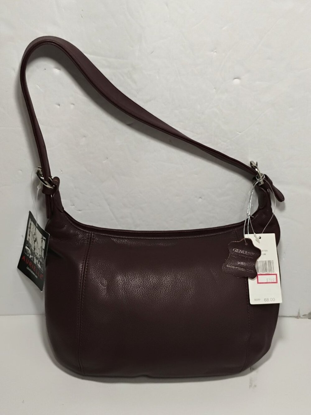 NWT Aurielle Brown (Plum) Pebbled Leather Shoulder Bag Purse 13x8 NEW Vintage